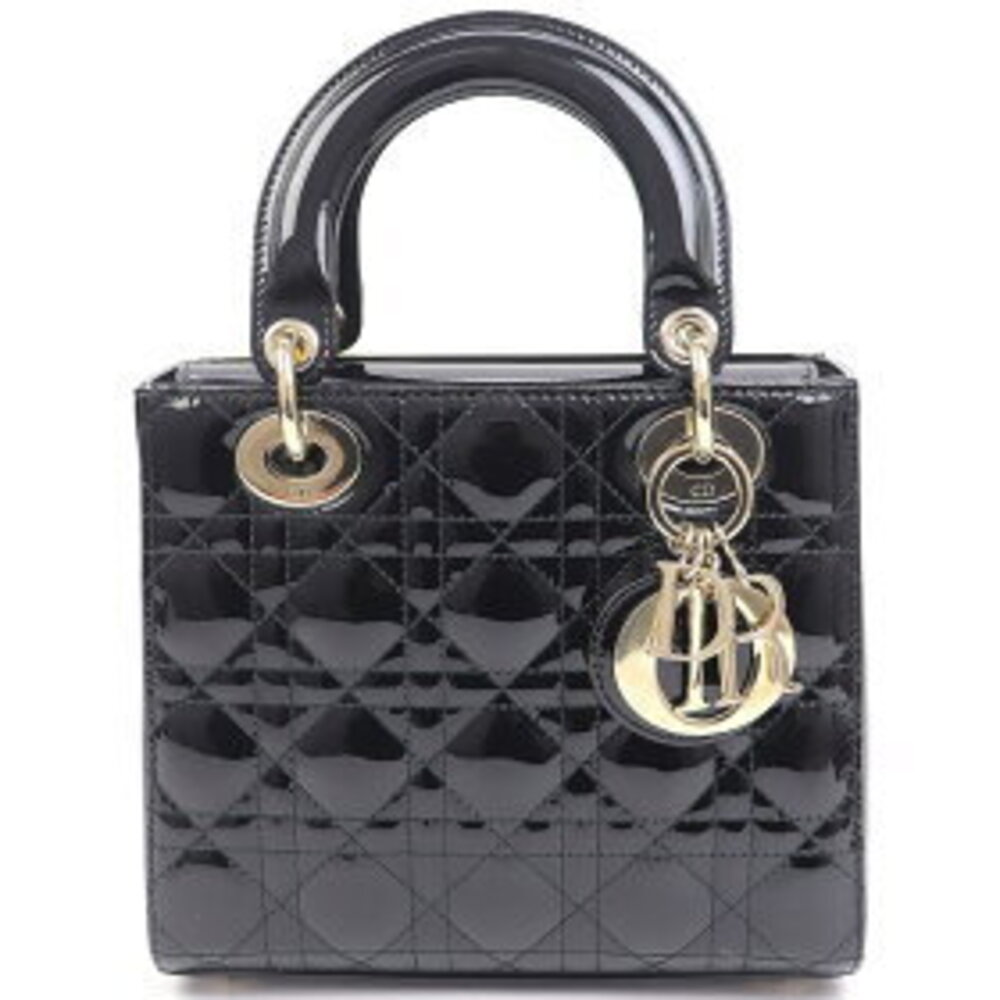 Dior Charm Christian Cannage Classic Bag Patent Calfskin Logo Black Lady